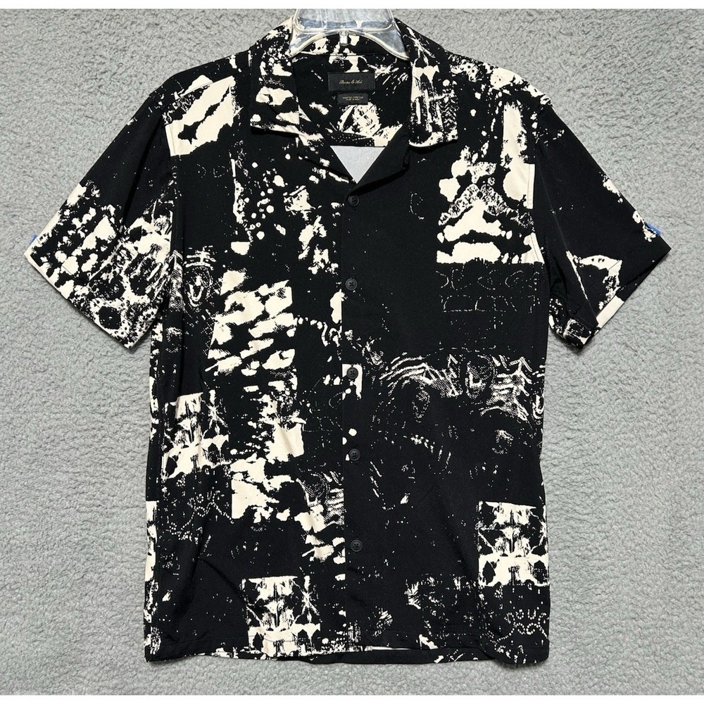 Porter &‎ Ash Kinetic Stretch Button Shirt Mens Medium White And Black Abstract